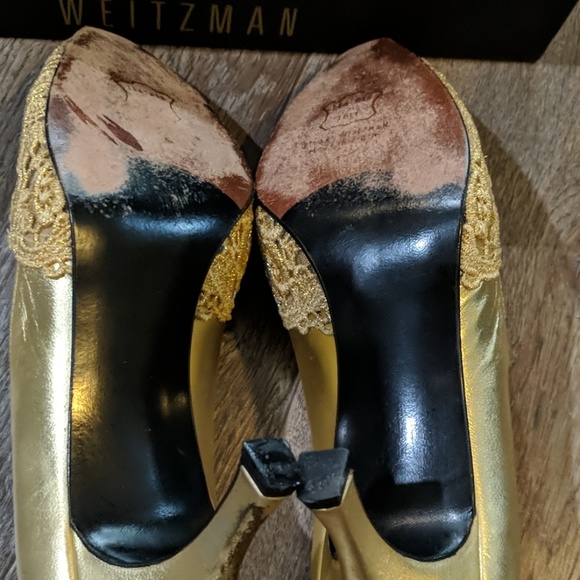 STUART WEITZMAN Gold Sheer Mesh Embroidered Pumps - Picture 5 of 8